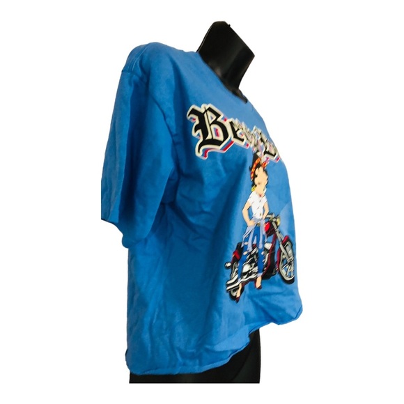 Betty Boop blue rolled hem winking Betty on motorcycle tshirt size small new - Picture 9 of 14